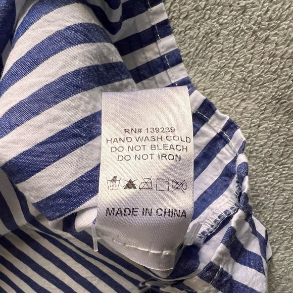 Tuckernuck Pomander Place Lizzie Oxford Stripe Puff Sleeve Babydoll Dress Large - Picture 12 of 14